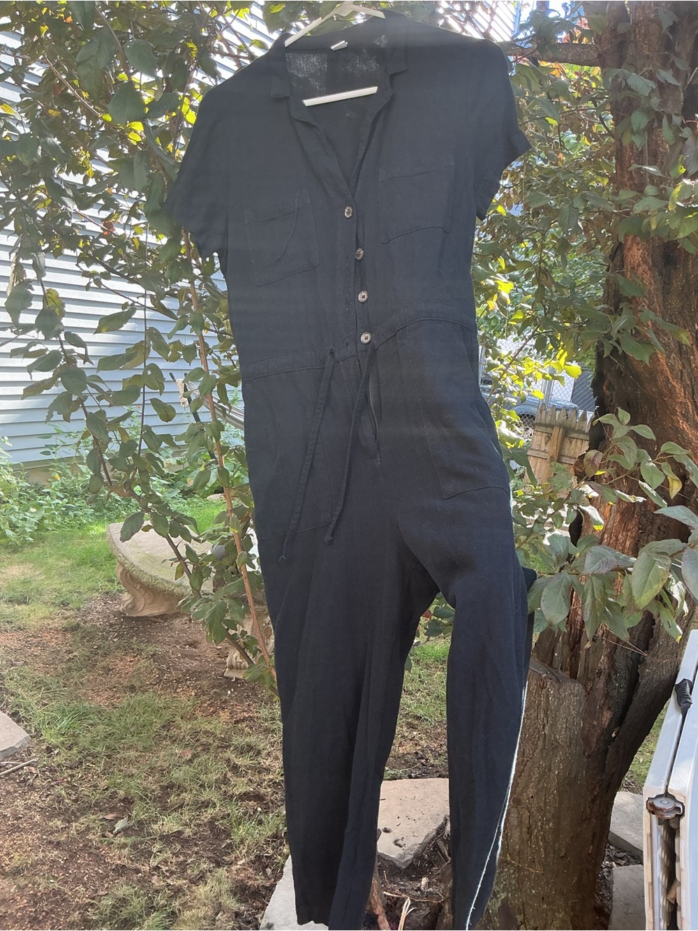 Black Short-Sleeve Utility Jumpsuit